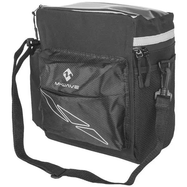 M-WAVE Lenkertasche "M-WAVE UTRECHT TRAVEL", polyester 600 D, schwarz/grau, mit "Clip-on"-Halter (431523), mit 2 Zusatztaschen und ISO-Flaschenhalter, im PE-Beutel mit "M-Wave"-Headerkarte – Bild 2