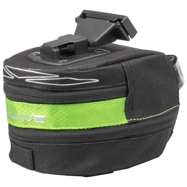 M-WAVE Clip-On-Satteltasche "M-WAVE TILBURG L", grün, Gr. L, durch RV nach unten erweiterbar, mit Rücklichthalter und 3 elastische Halteriemen unten, mit Reflexdruck
