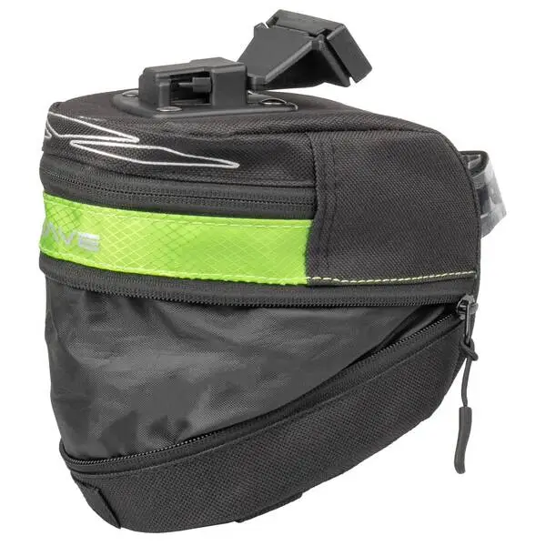 M-WAVE Clip-On-Satteltasche "M-WAVE TILBURG L", grün, Gr. L, durch RV nach unten erweiterbar, mit Rücklichthalter und 3 elastische Halteriemen unten, mit Reflexdruck – Bild 2
