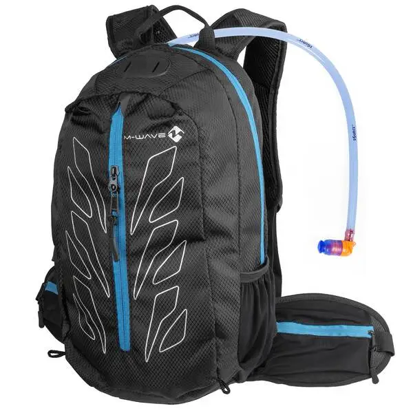 M-WAVE BIKER-Rucksack M-WAVE "Rough Ride", Farbe: schwarz, 46 x 28 x 12 cm mit 2-Liter Wasserblase, mit auswechselbarem Mundstück, mit Mundstückabdeckung, mit großer Reinigungsöffnung, mit Trinkschlauch, AM