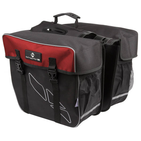 M-WAVE Gepäckträgertasche "M-WAVE AMSTERDAM DOUBLE", Polyester 600 D, schwarz/rot, Gesamtbreite ca. 50 cm, Taschen: 34 x 17 x 30 cm (LxBxH), gro
ße Hauptfächer mit Schnellverschlüssen, Reflexstreifen, 2 Netzfächer hinten, 4 Aussparungen oben & anpassbare Befestigung an der Seite für Gepäckträger.