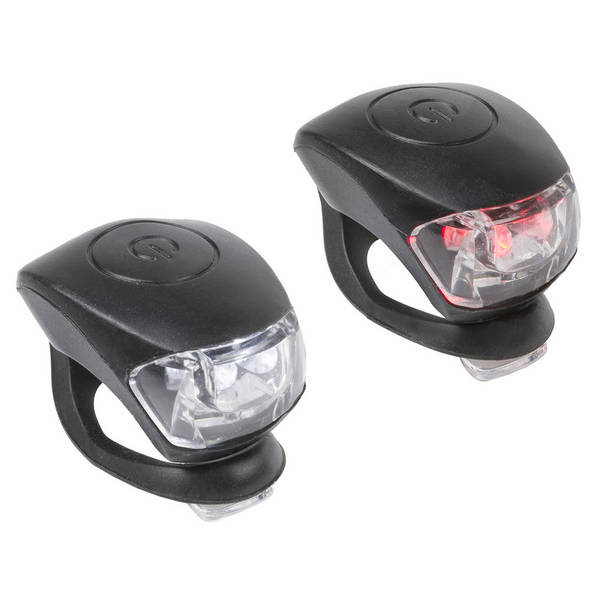 M-WAVE Mini-LED-Blinklicht-Set M-WAVE, schwarzes Silikongehäuse, 2 Funktionen, mit Batterien, 1 Set =1 x Blinklicht mit weißen LED + 1 x Blinklicht mit roten LED, auf M-WAVE Karte