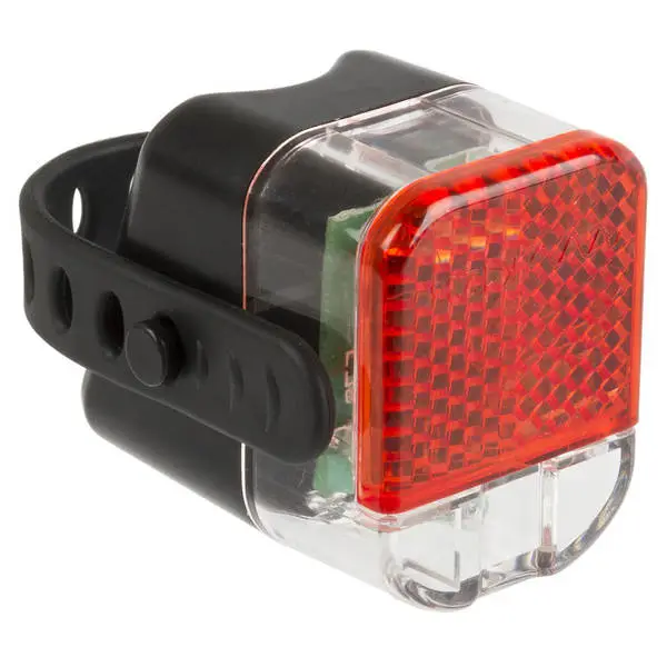M-WAVE Batterie-Rücklicht, 1 rote LED, weißes Glas/roter Reflektor, elasitischer, 115 mm langer Gummiriemen zur variablen Befestigung, seitliche Sichtbarkeit 230 Grad, mit Batterien, mit dt. Prüfzeichen, auf M-WAVE-Karte