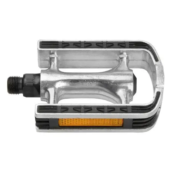 Anti-Rutschpedal >Steady-A8<, 95 x 70 mm, Alu, silber, schwarze Gummiauflage, mit Reflektor, Stahl Achse 9/16", dt. Prüfnr., MV