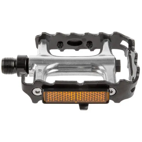VP MTB-Pedal, Alukörper silber, Käfig & Achse schwarz, Industriekugellager beidseitig, mit Reflektor, deutsche Prüfnummer, in VP-Display-Verpackung, Trittfläche 90x68mm