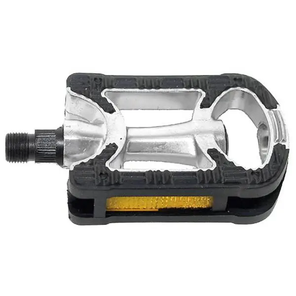 VP Anti-Rutschpedal >Steady-A6< silber/schwarz, 113x72.5 mm, silberner Aluminiumkörper, Boronachse, schwarze Gummiauflage, Kugellager, mit Reflektor, mit Prüfzeichen, MV, Trittfläche 100x70mm