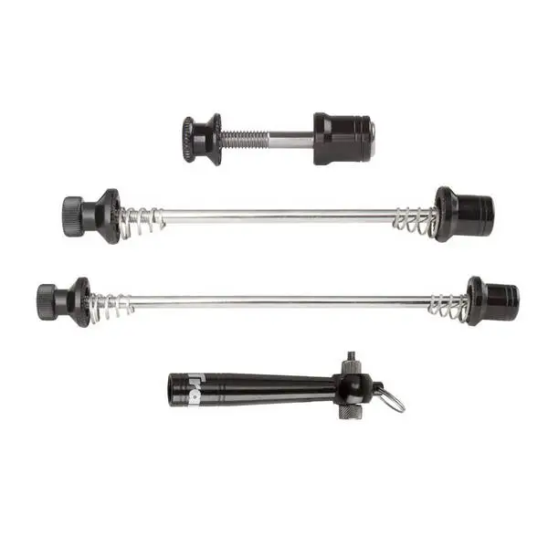 TRANZ X Schnellspanner-Set, Vorderrad (OLD 100 mm)/Hinterrad(135 mm)/Sattelstütze (Klemmweite 28-32 mm)/Hebel, schwarz, auf Tranz X Karte