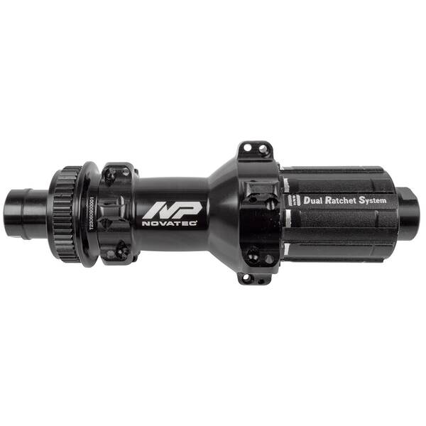 NOVATEC Scheibenbremshinterradnabe, schwarz, NOVATEC, "Straight Pull", Industriekugellager, 28 Loch, Centerlock, 12x142mm, HG 11-fach Freilaufzahnkranz (inkl. Adapter für 10-fach), MV