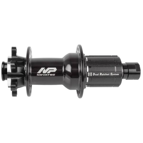 NOVATEC Scheibenbremshinterradnabe, schwarz, NOVATEC, "J-Bend", Industriekugellager, 32 Loch, 12x148mm, HG 11-fach Freilaufzahnkranz (inkl. Adapter für 10-fach), MV