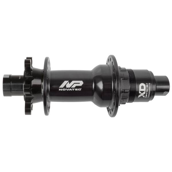 NOVATEC Scheibenbremshinterradnabe, schwarz, NOVATEC, "J-Bend", Industriekugellager, 32 Loch, 12x148mm, XDR 11-fach Freilaufzahnkranz (inkl. Adapter für 10-fach), MV