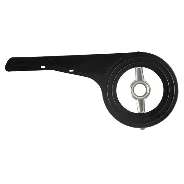Kettenschutz, für 38 - 48 Zähne, Länge 520 mm, Höhe 230 mm, Kunststoff - schwarz, incl. silbernem Stahlhalter und Schraube, MV