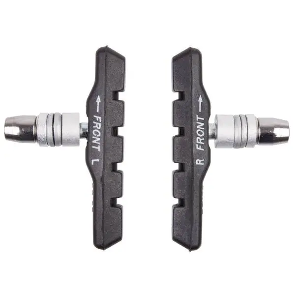 V-Bremsschuhe, 72 mm, schwarz, mit Bolzen mit Gewinde u. Befestigungsteile, 25 x links in transparentem PE-Beutel und 25 x rechts in transparent rotem PE-Beutel, 250 Paar = je 10 Beutel in Versandkarton
