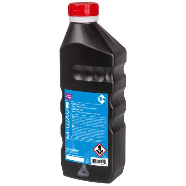 M-WAVE Bremsflüssigkeit, M-WAVE, Mineralöl, für hydraulische Bremssysteme von Fahrrädern, 1l Flasche mit Schraubverschluss