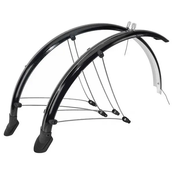 M-WAVE Schutzblech-Set, 27.5", 60 mm, flexibles Kunststoffschutzblech mit elekt. Kontaktstreifen, mit Strebenbefestigung, VR+HR, schwarz, Anschlußlichtkabel, auf M-WAVE Karte 084090
