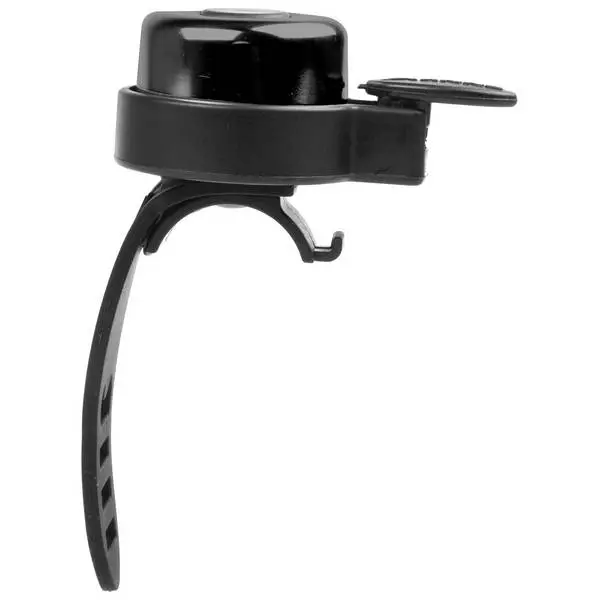 Mini-Glocke, 35 mm Aluschale schwarz eloxiert / Kunststoffsockel schwarz, 360° drehbar, schnelle Clip-On Montage, passend für 22.2-31.8 mm Lenkerdurchmesser, MV