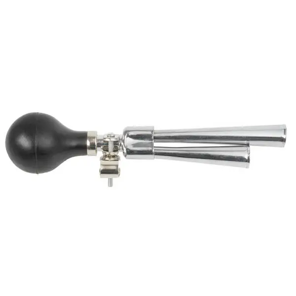 Zweiklang-Ballhupe, aus verchromtem Stahl, ca. 270 mm lang, mit Schelle für ca. 22 mm Rohr