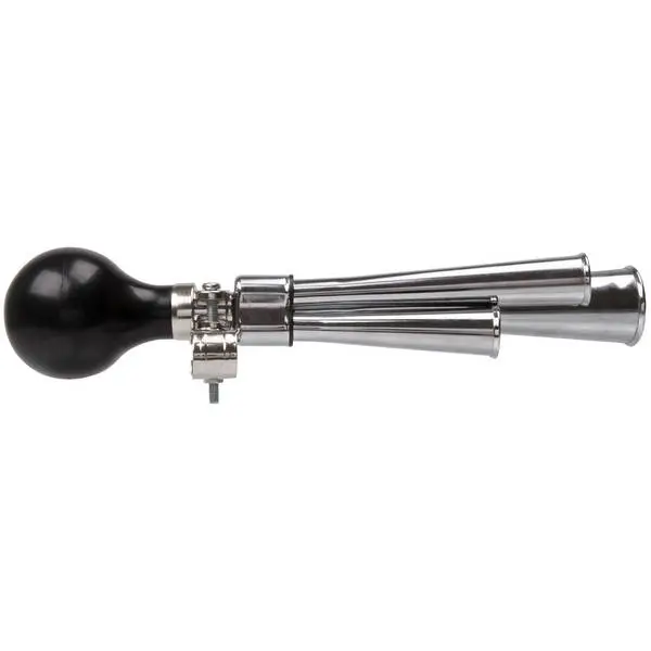 Dreiklang-Ballhupe, aus verchromtem Stahl, ca. 275 mm lang, mit Schelle für ca. 22 mm Rohr