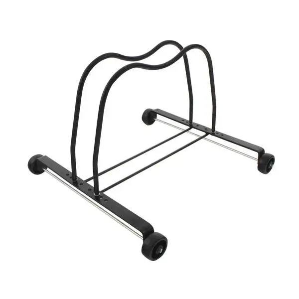 Fahrrad-Ausstellungsständer, Stahl, schwarz, mit 4 schwarzen Kunststoffrädern