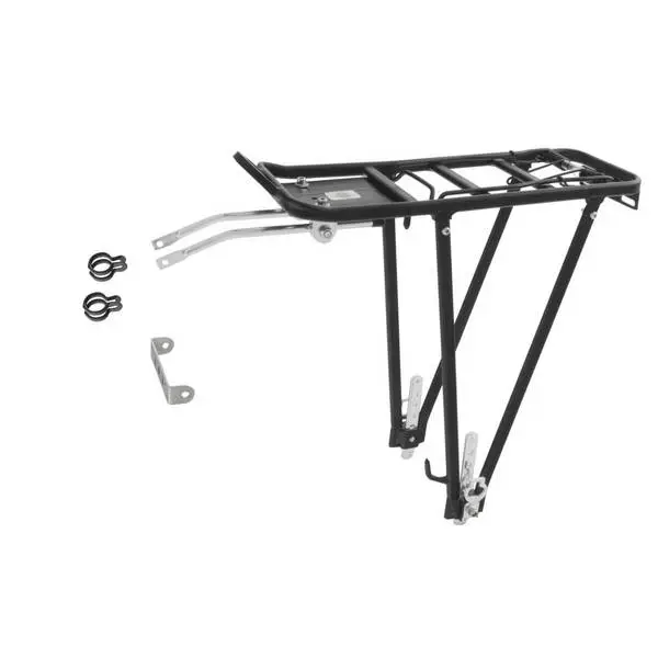 M-WAVE Gepäckträger, "SCREW - ON II A", Alu, verstellbar, für 26/28", aus stabilem Alu-Vierkantrohr, mit Reflektorhalter und Federklappe, mit Universalbefestigungsset, schwarz