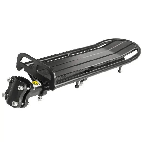 Gepäckträger für Sattelstütze, Alu, schwarz, mit verschiebbarer Plattform, mit Schelle für Sattelstütze, mit 4 Silber-Sechskantschrauben, max. Last 22 lbs/10 kg, in PE Beutel