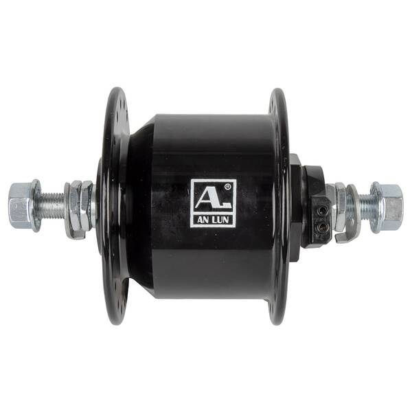 ANLUN Nabendynamo, mit Festachse, Alu, schwarz, Einbaumaß: 100 mm, 36 Loch, 6V/3W, mit deutschem Prüfzeichen, für 16"-28" Laufräder, MV