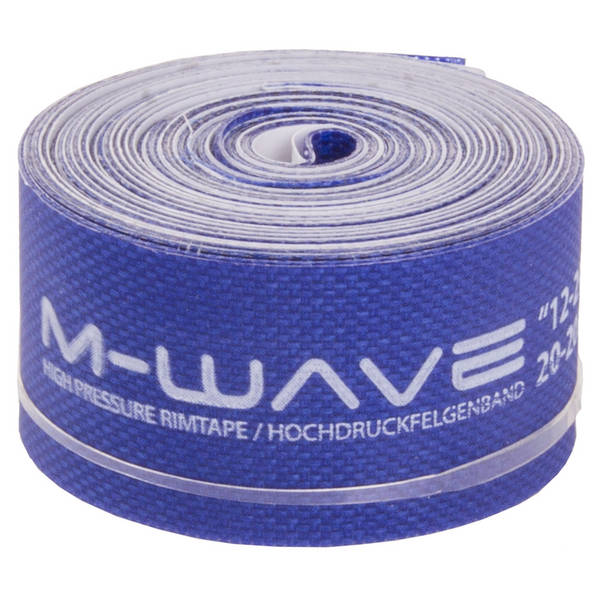 M-WAVE Super Hochdruck Ultralight Nylongewebe-Felgenband, selbstklebend, blau, gerollt, 0.5 mm dick, 16 mm x 28", 16-622, 1 Paar in PE-Beutel mit M-WAVE-Header – Bild 2