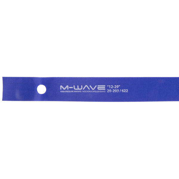 M-WAVE Super Hochdruck Ultralight Nylongewebe-Felgenband, selbstklebend, blau, gerollt, 0.5 mm dick, 16 mm x 28", 16-622, 1 Paar in PE-Beutel mit M-WAVE-Header