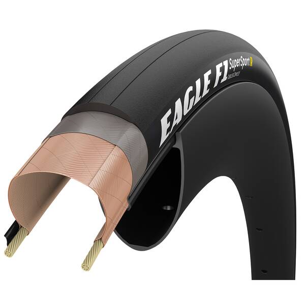 Goodyear Reifen 700x30C, 30-622, Goodyear Eagle F1 SuperSport R, 150 TPI, folding bead, Gewicht 275 g, DYNAMIC:UHP, max. 75 PSI, schwarz, Tubeless Complete, EK