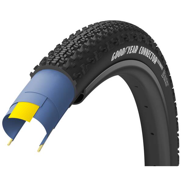 Goodyear Reifen 700x50C, 50-622, Goodyear Connector, 120 TPI, folding bead, Gewicht 660 g, DYNAMIC:SILICA4, max. 48 PSI, schwarz/tan, Tubeless Complete / R:Shield, auf Karte