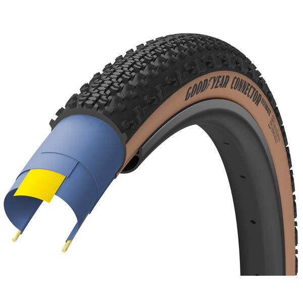 Goodyear Reifen 700x35C, 35-622,Goodyear Connector, 120 TPI, folding bead, Gewicht 465 g, DYNAMIC:SILICA4, max. 70 PSI, schwarz/tan, Tubeless Complete / R:Shield, auf Karte