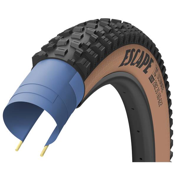 Goodyear Reifen 27.5x2.35, 60-584, Goodyear Escape, 120 TPI, folding bead, Gewicht 780 g, DYNAMIC:R/T, max. 58 PSI, schwarz/tan Tubeless Complete / M:Wall, auf Karte