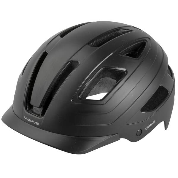 M-WAVE Helm für Erwachsene/Jugendliche, >URBAN<, Design: Matt Schwarz, Größe L 59 - 61 cm, mit Ringsystem, mit Licht, Box